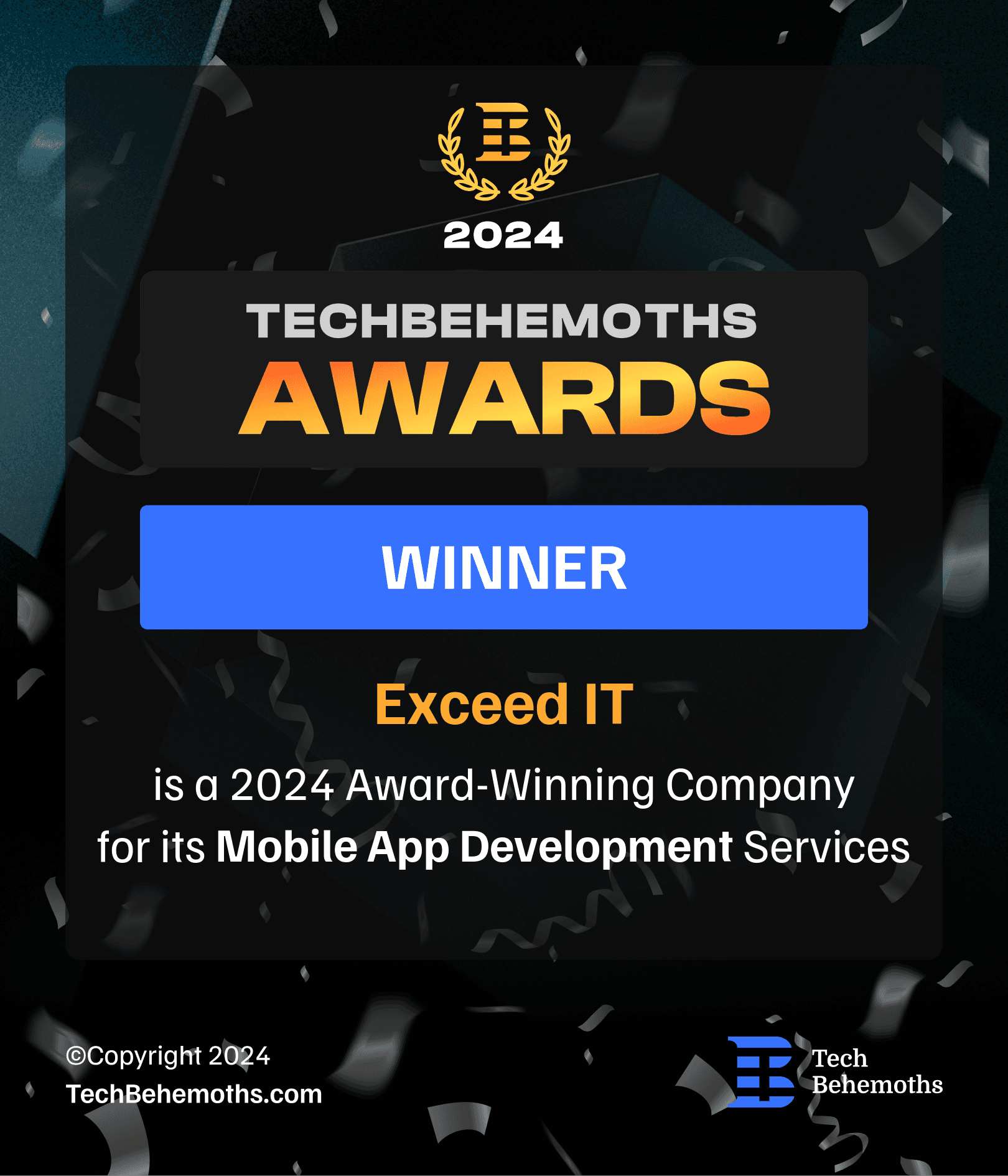 TechBehemoths 2024 mobile app development award for Exceed IT